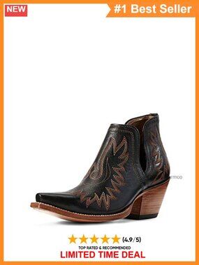 Western Ankle Bootie Full-Grain Leather X Toe Block Heel Slip-On